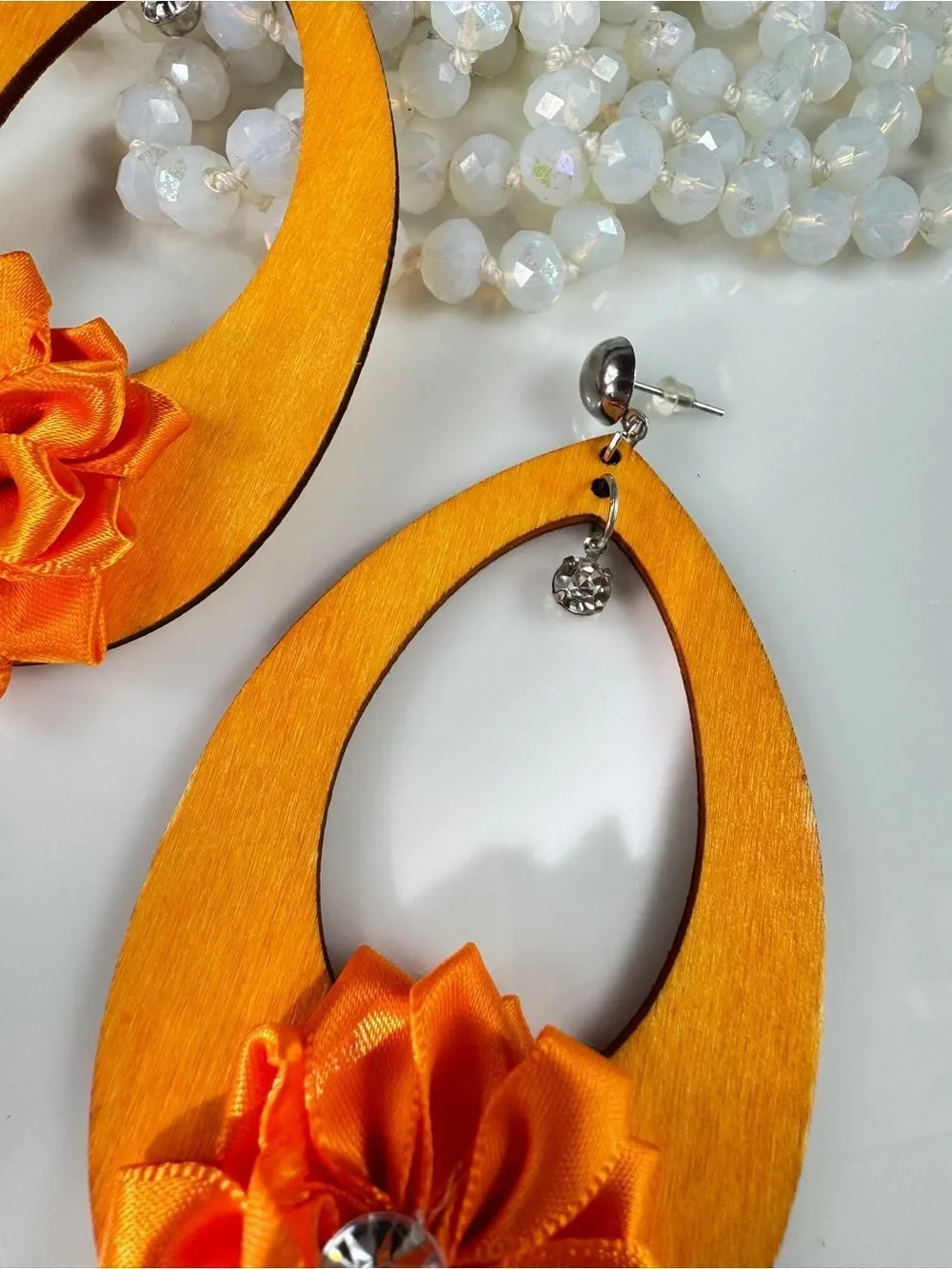 Handmade Orange Flower Drop Earrings - Bold Women's Jewelry